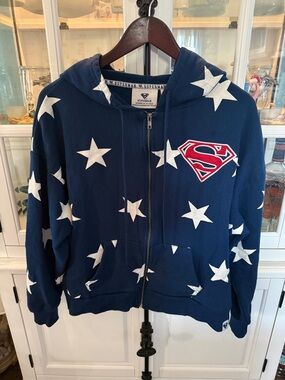 DC Comics Navy Blue Hoodie with White Superman Trim, unisex
